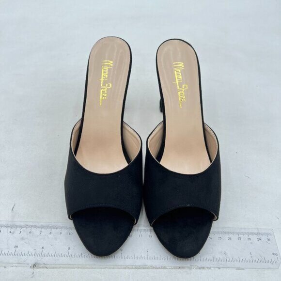 Milooey shoes Women's Open Peep Toe Heeled Mules Block High Heels Elegant Single - Picture 3 of 7